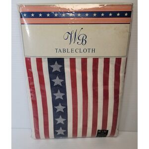 WB Tablecloth Red White & Blue Patriotic Flag Cloth Tablecloth 60x84 Oval NEW